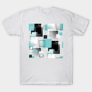 Midcentury Modern Retro Squares in Blue and Gray T-Shirt